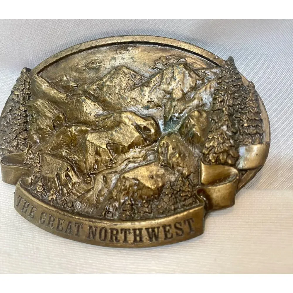 Great Northwest Rocky Mountains Vintage 1978 Bergamot Brass Works Belt Buckle